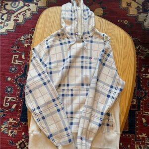 Champion Plaid Hoodie with Blue and Cream Pattern